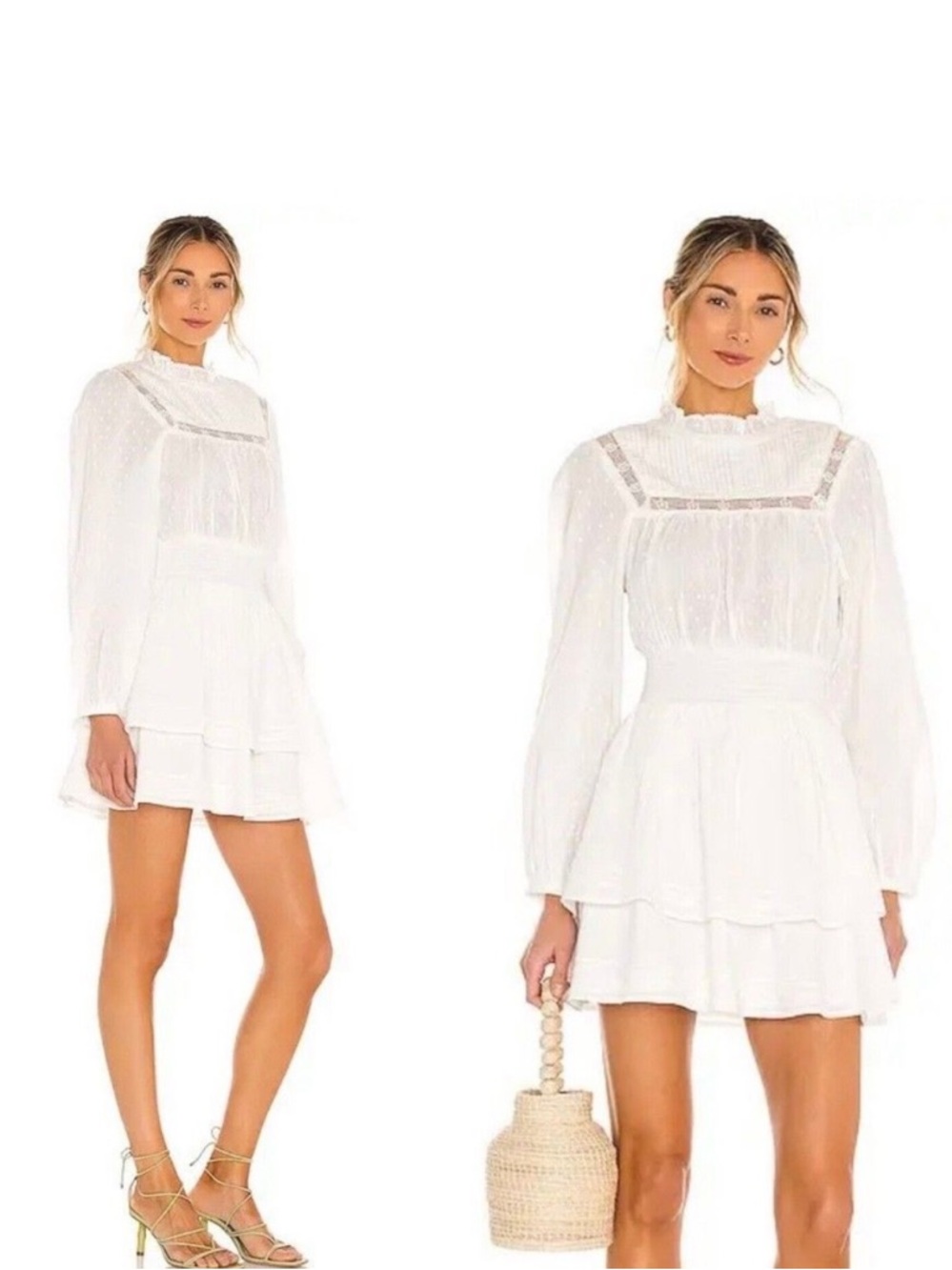 Cleobella Berit Long-Sleeve Tiered Mini Dress Small Swiss Dot